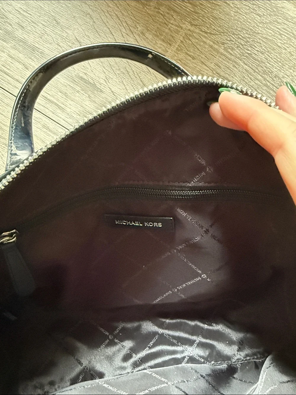 Michael Kors Black Patent Satchel with Embossed MK